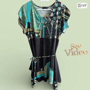 INITIATIVES Stretchy Tunic Length Short Sleeve Asymmetrical Top. See Video